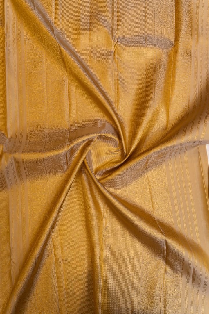 Champagne gold chevron brocade  pure Kanchipuram silk saree