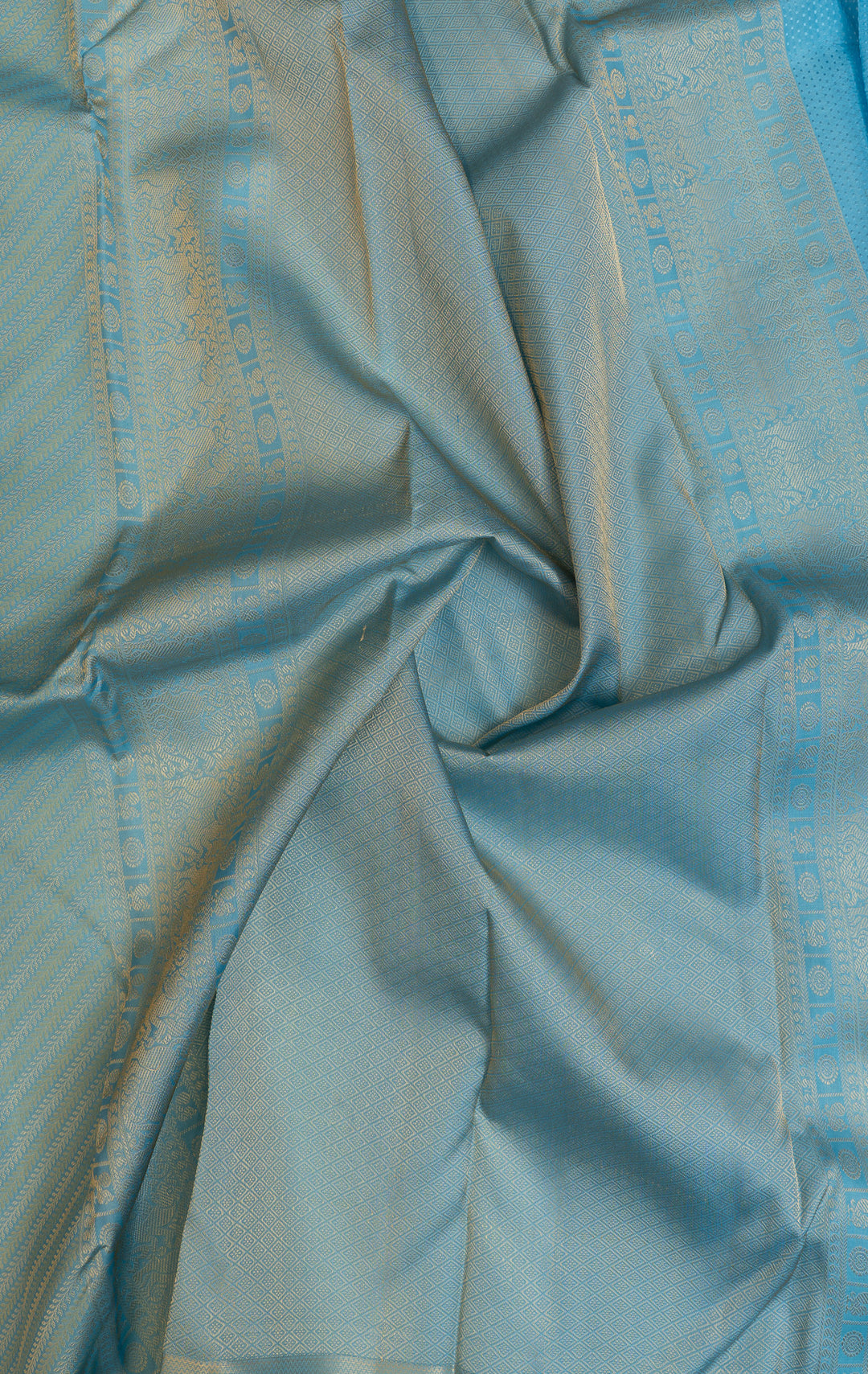Pastel blue thread stripes pure Kanchipuram silk saree