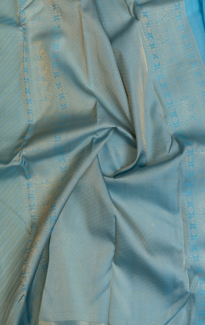 Pastel blue thread stripes pure Kanchipuram silk saree
