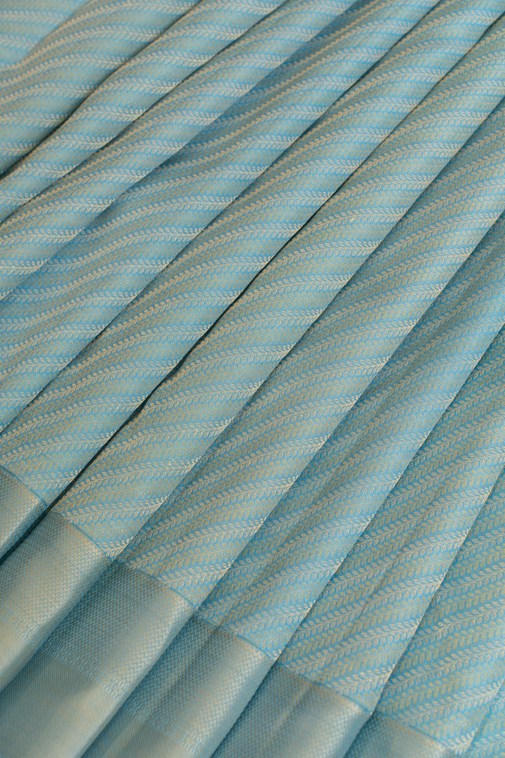 Pastel blue thread stripes pure Kanchipuram silk saree