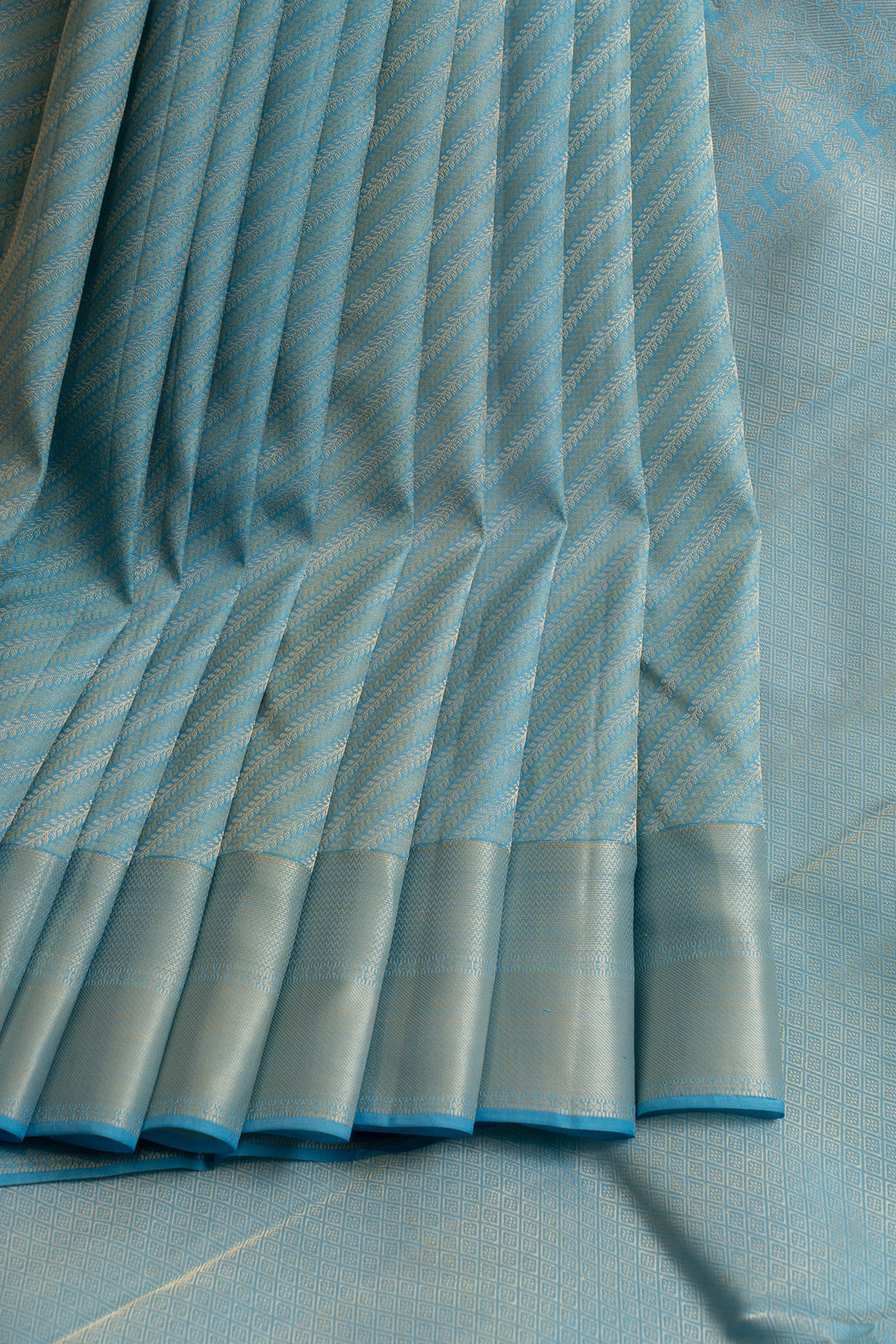Pastel blue thread stripes pure Kanchipuram silk saree