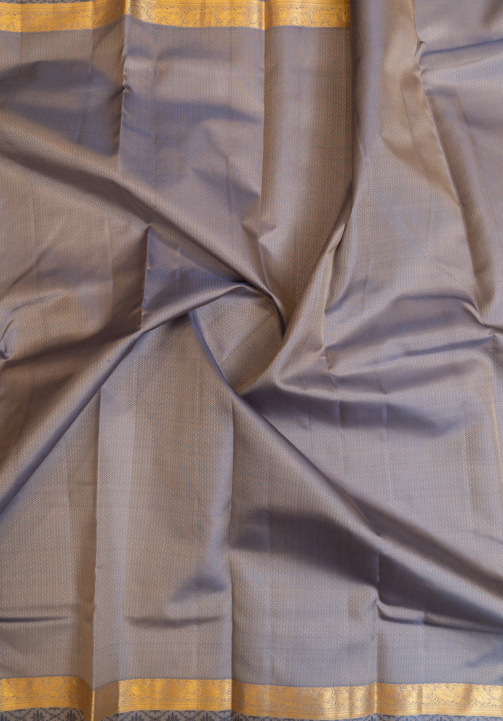 Greyish blue threadwork pure Kanchipuram silk saree