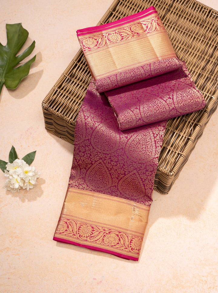 Maganta Zari Brocade Pure Kanjivaram Silk Saree - Clio Silks