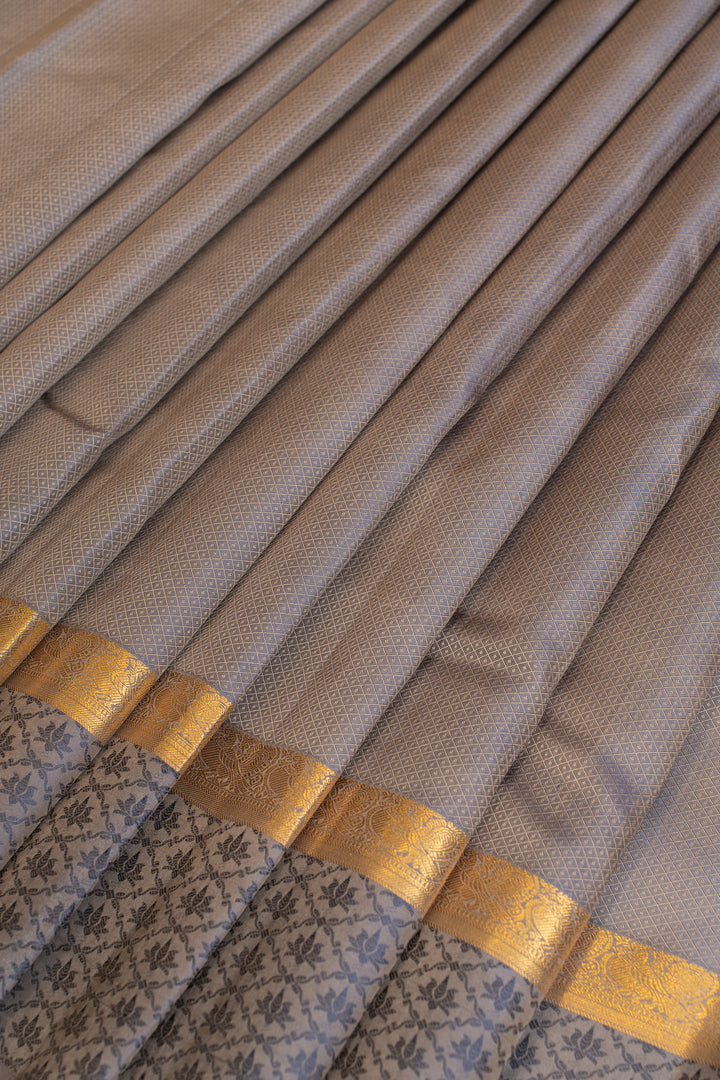 Greyish blue threadwork pure Kanchipuram silk saree