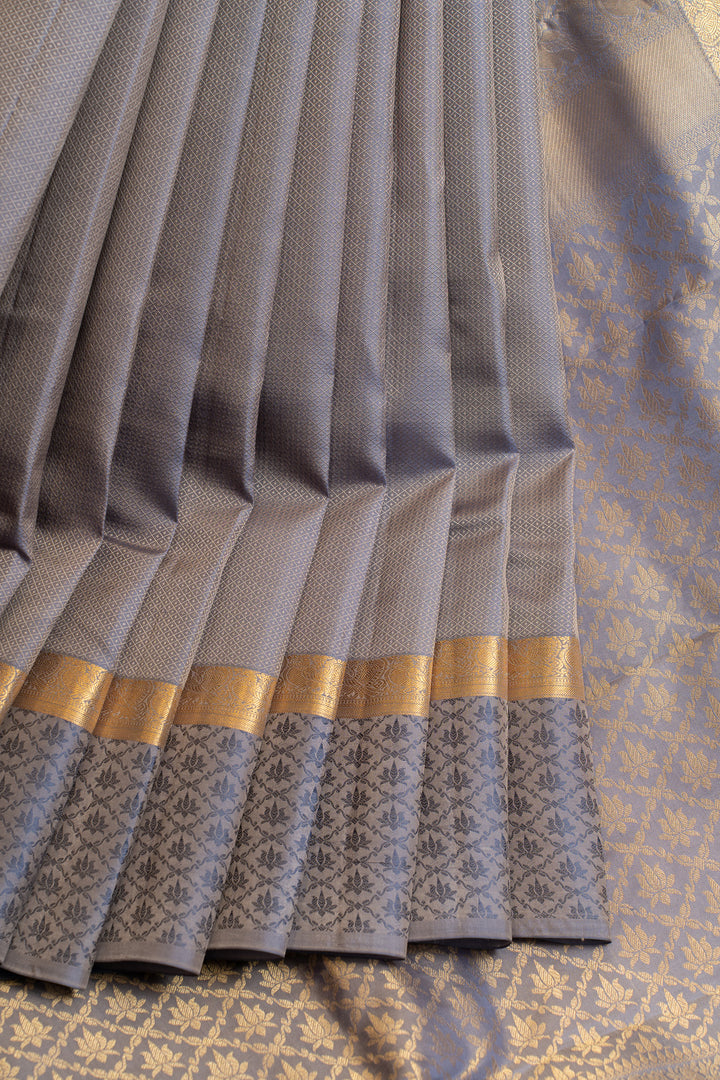 Greyish blue threadwork pure Kanchipuram silk saree