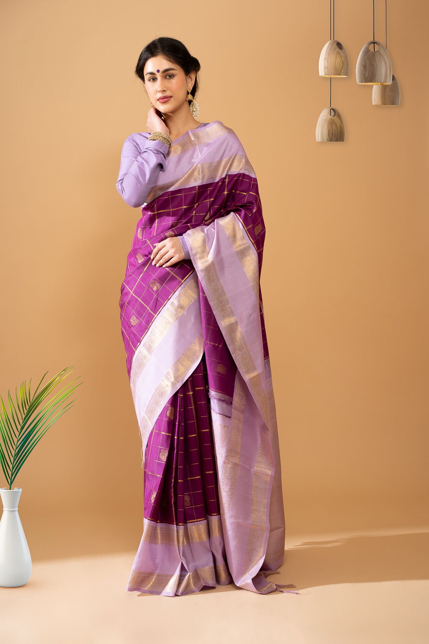 Eggplant Violet and Purple Rettai Pettu Pure Zari Kanchipuram Silk Saree - Clio Silks