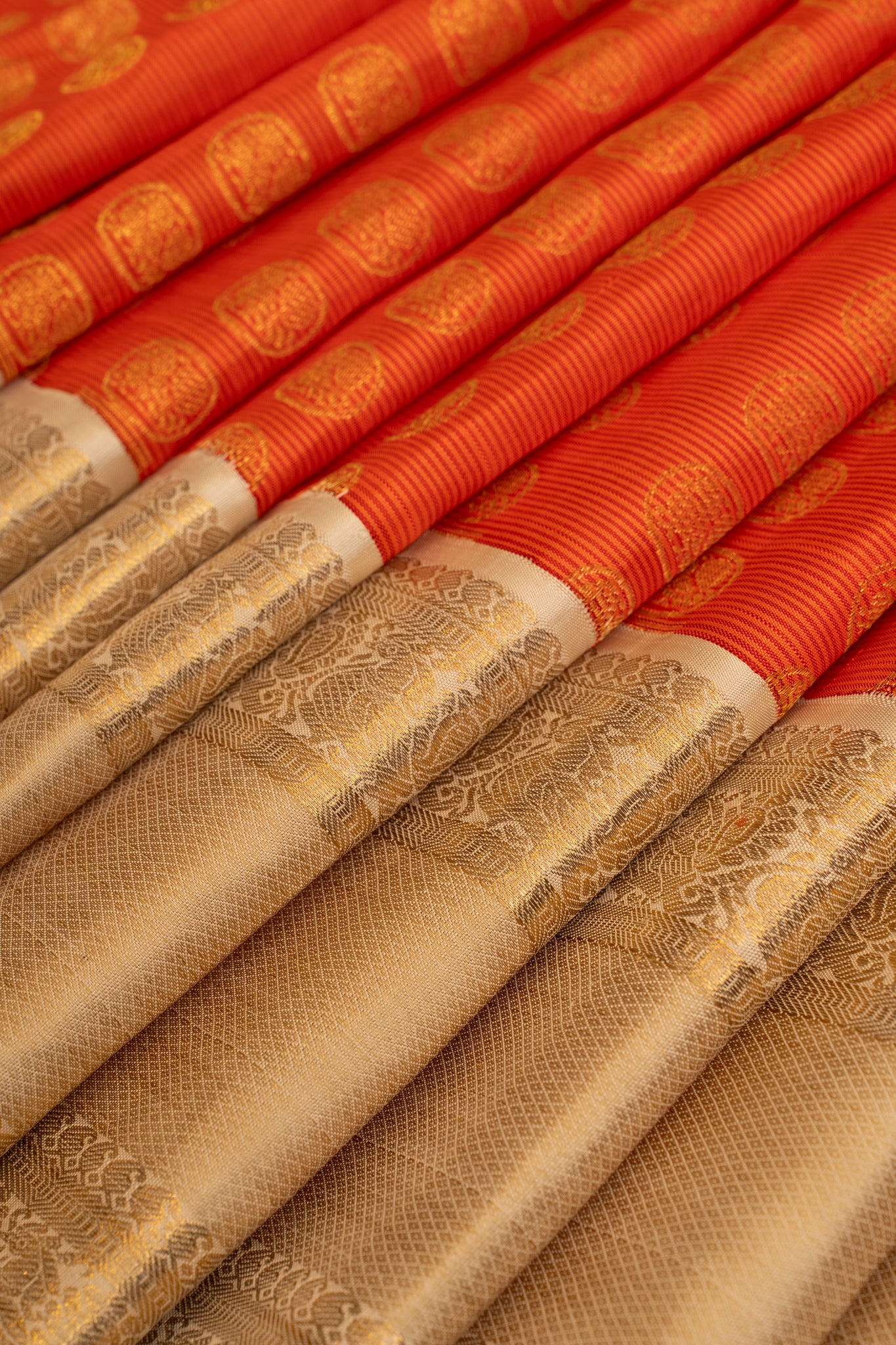 Rust orange and ivory pure zari Kanchipuram Silk saree