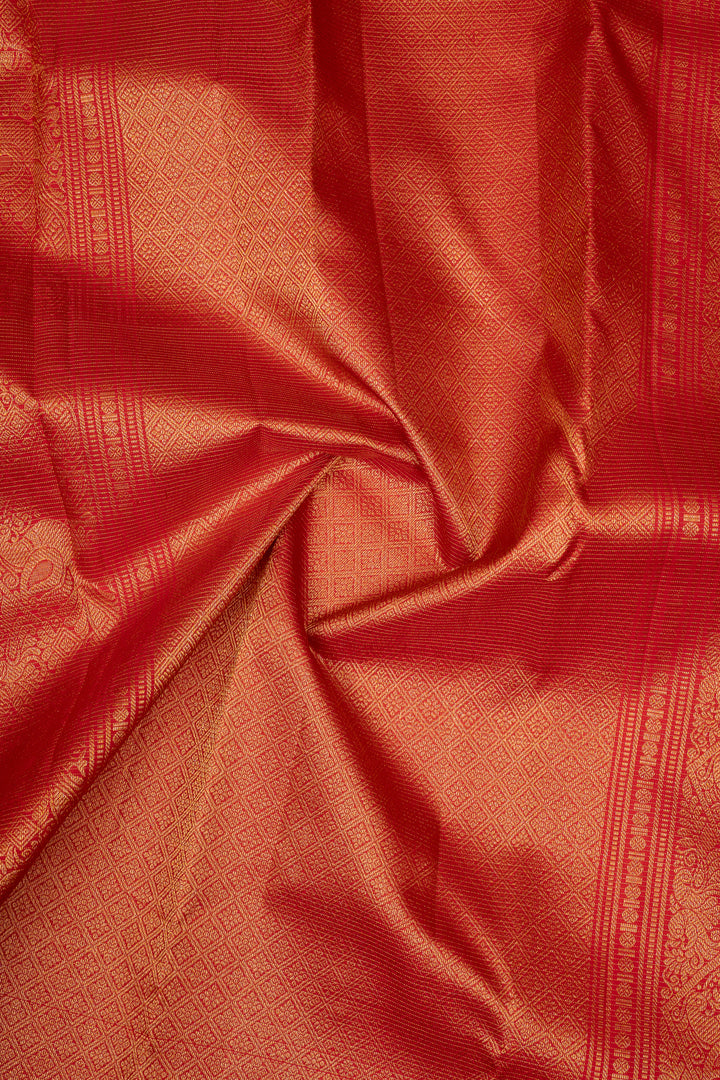 Red Vairaoosi Stripes Pure Kanchipuram Silk Saree