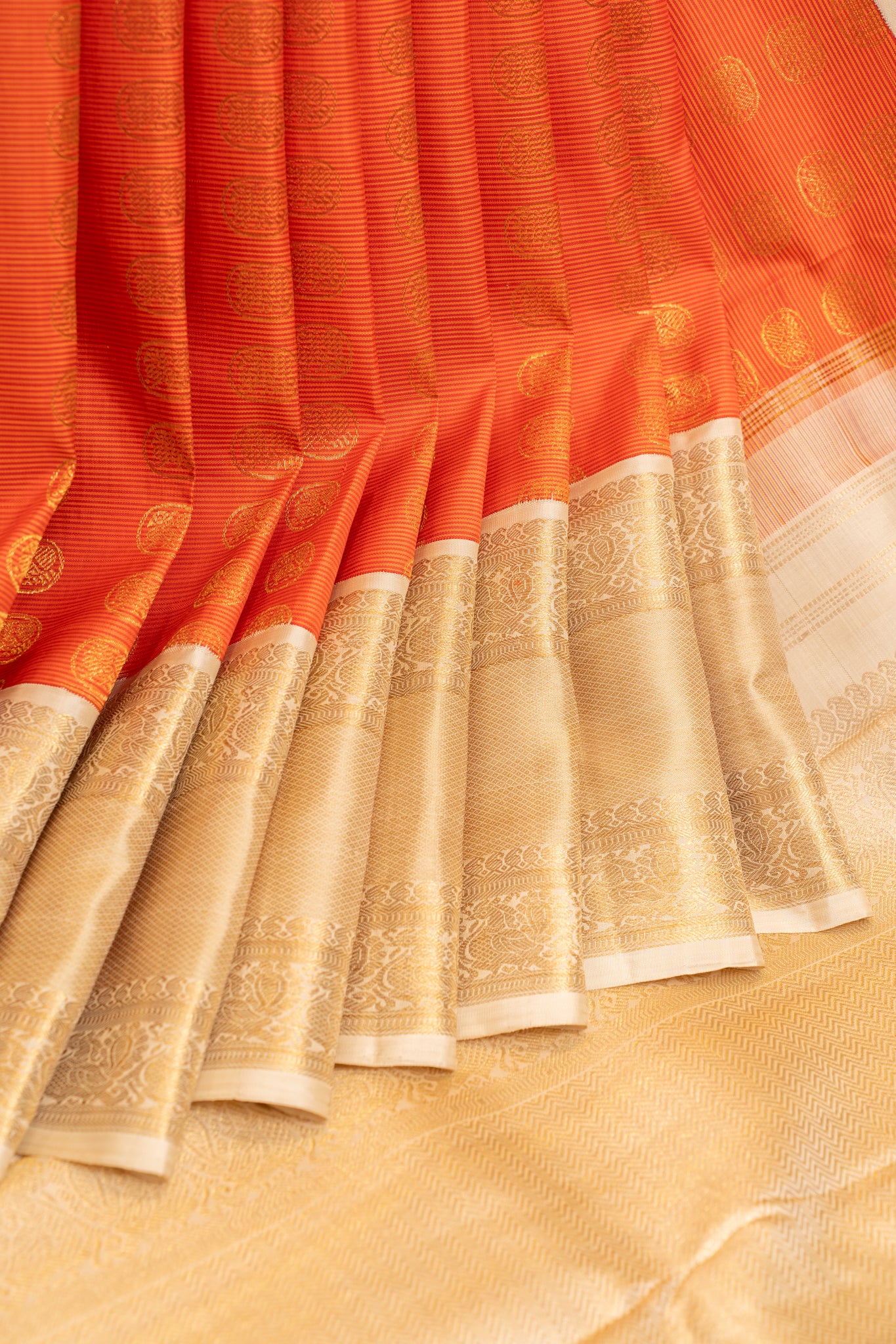 Rust orange and ivory pure zari Kanchipuram Silk saree