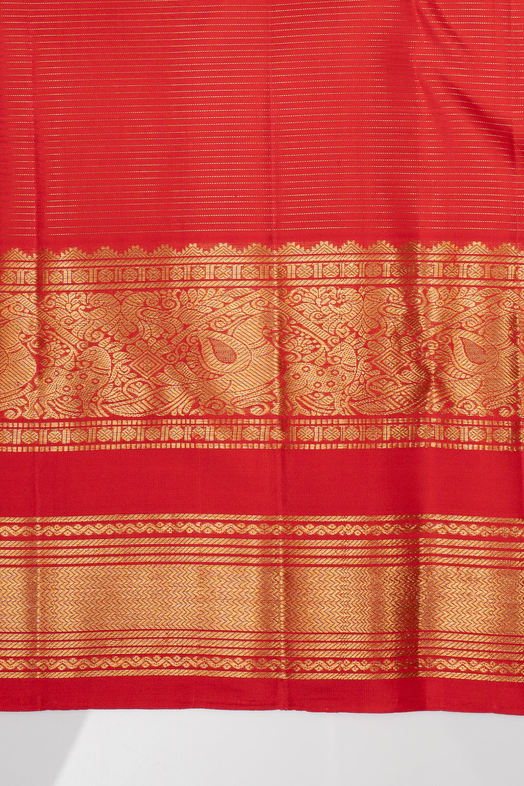 Red Vairaoosi Stripes Pure Kanchipuram Silk Saree