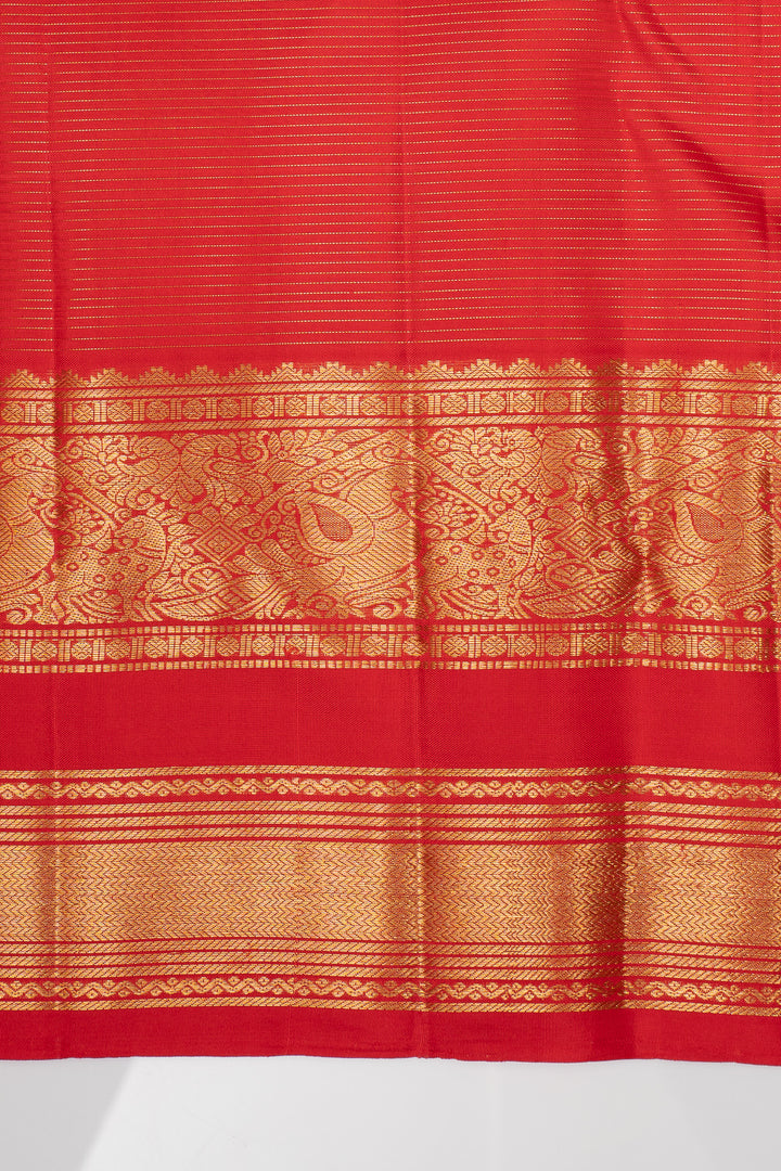 Red Vairaoosi Stripes Pure Kanchipuram Silk Saree