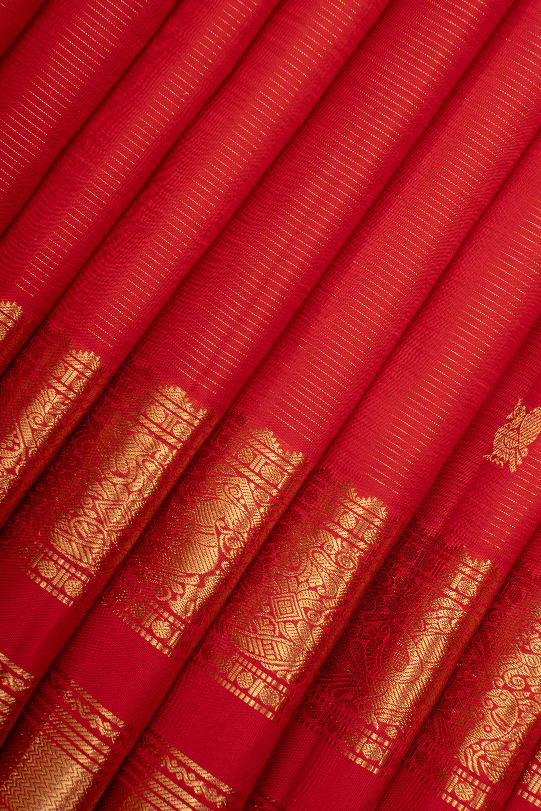 Red Vairaoosi Stripes Pure Kanchipuram Silk Saree