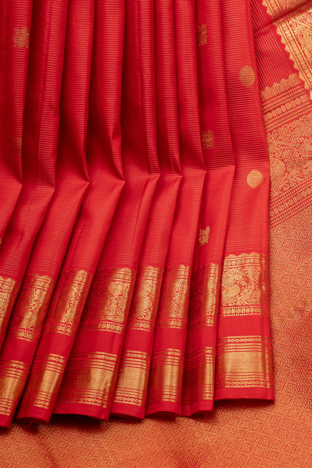 Red Vairaoosi Stripes Pure Kanchipuram Silk Saree