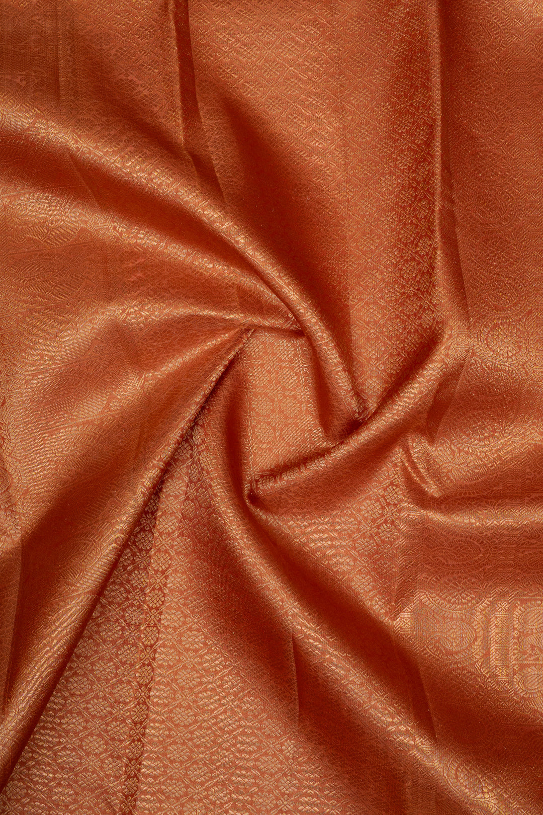 Rust Orange Rettai Pettu Pure Kanchipuram Silk Saree