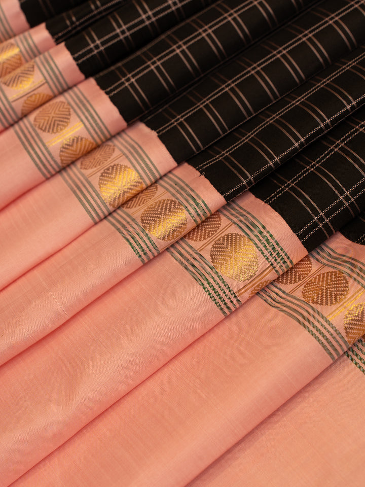 Black and pink thread checks pure Kanchipuram silk saree