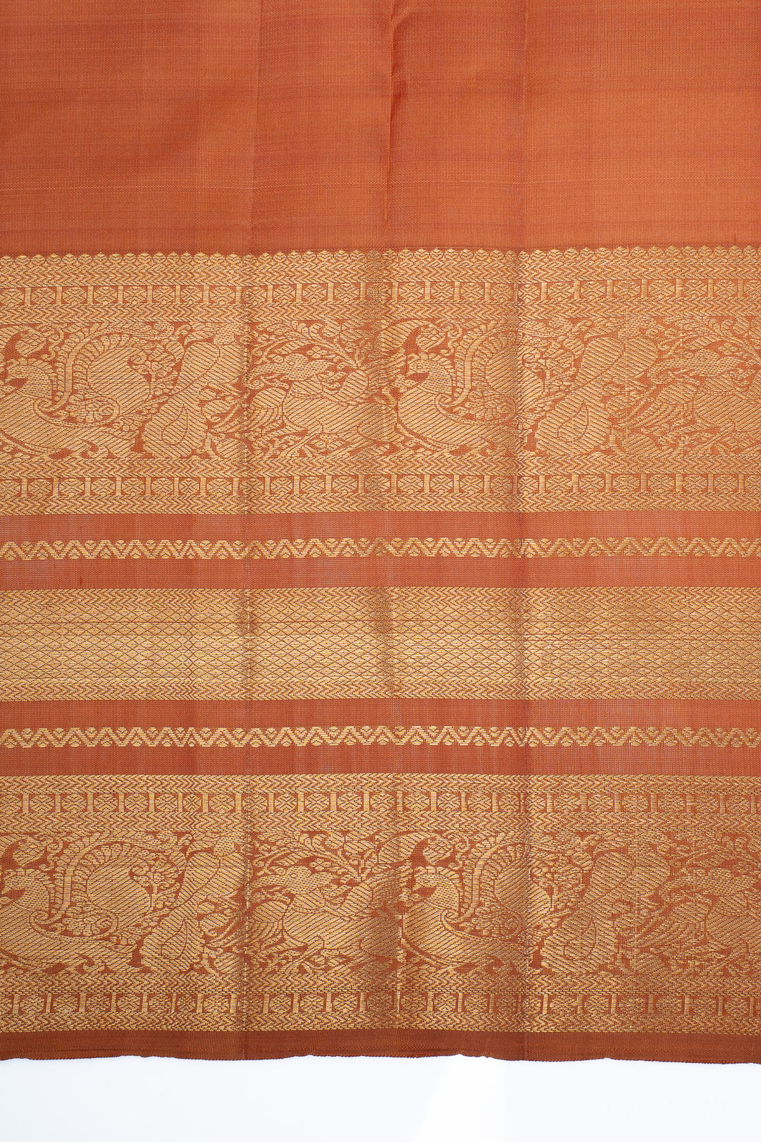 Rust Orange Rettai Pettu Pure Kanchipuram Silk Saree