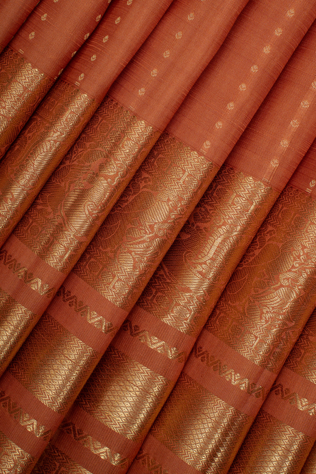 Rust Orange Rettai Pettu Pure Kanchipuram Silk Saree