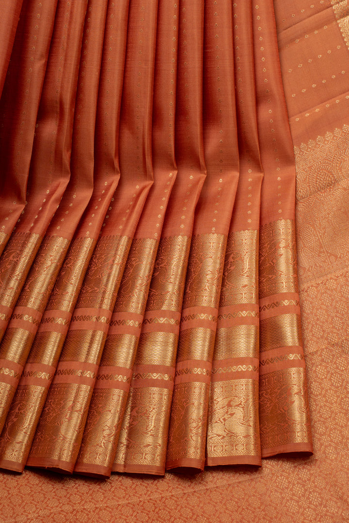 Rust Orange Rettai Pettu Pure Kanchipuram Silk Saree