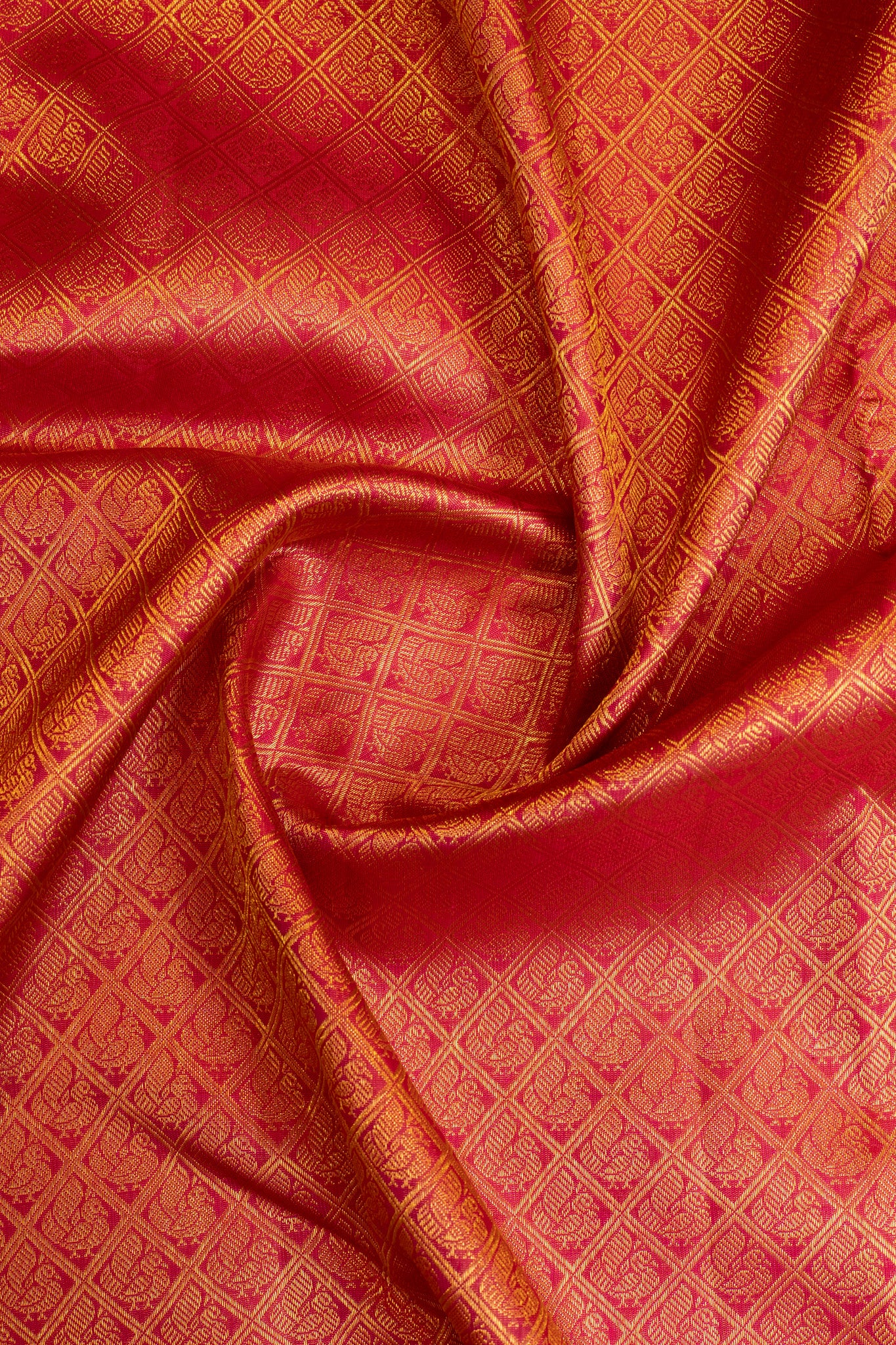 Reddish pink korvai brocade pure zari Kanchipuram silk saree