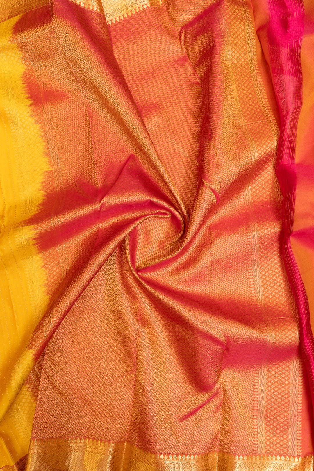 Yellow and pink pure Kanchipuram silk saree
