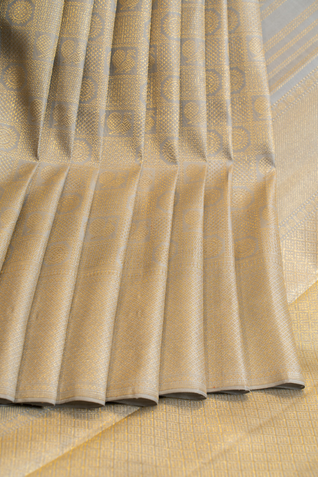 Bluish grey annam chakram pure brocade Kanchipuram silk saree