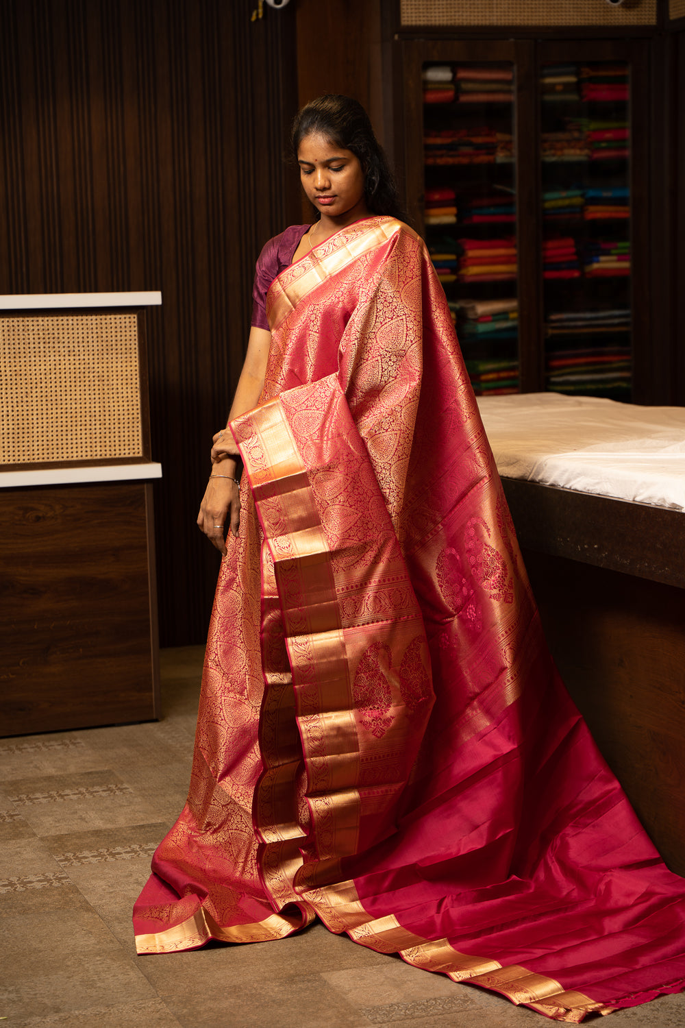 Rani Pink Thilakam Brocade Pure Kanjivaram Pattu Silk Saree - Clio Silks