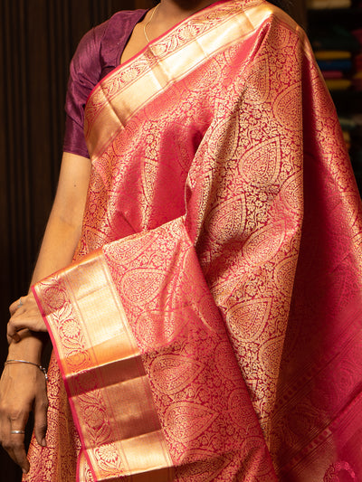 Rani Pink Thilakam Brocade Pure Kanjivaram Pattu Silk Saree - Clio Silks