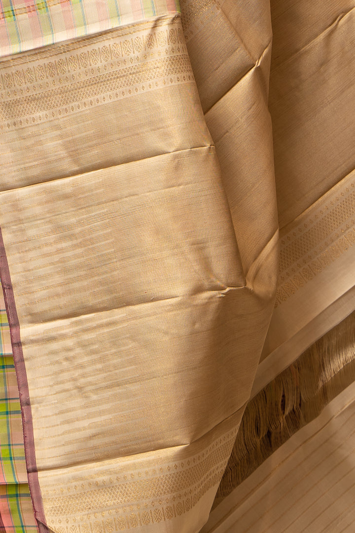 Green Multi Checks Kanjivaram Silk Saree - Clio Silks