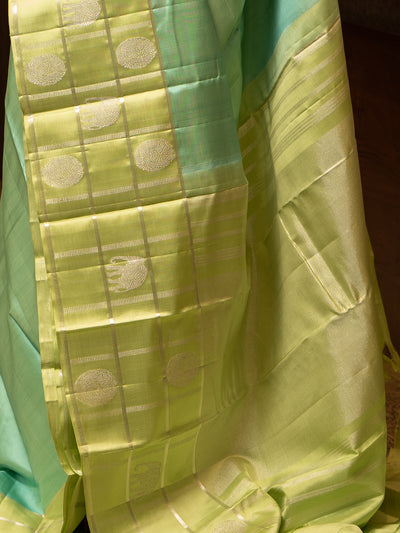 Pastel Blue and Green Pure Kanchipuram Silk Saree - Clio Silks