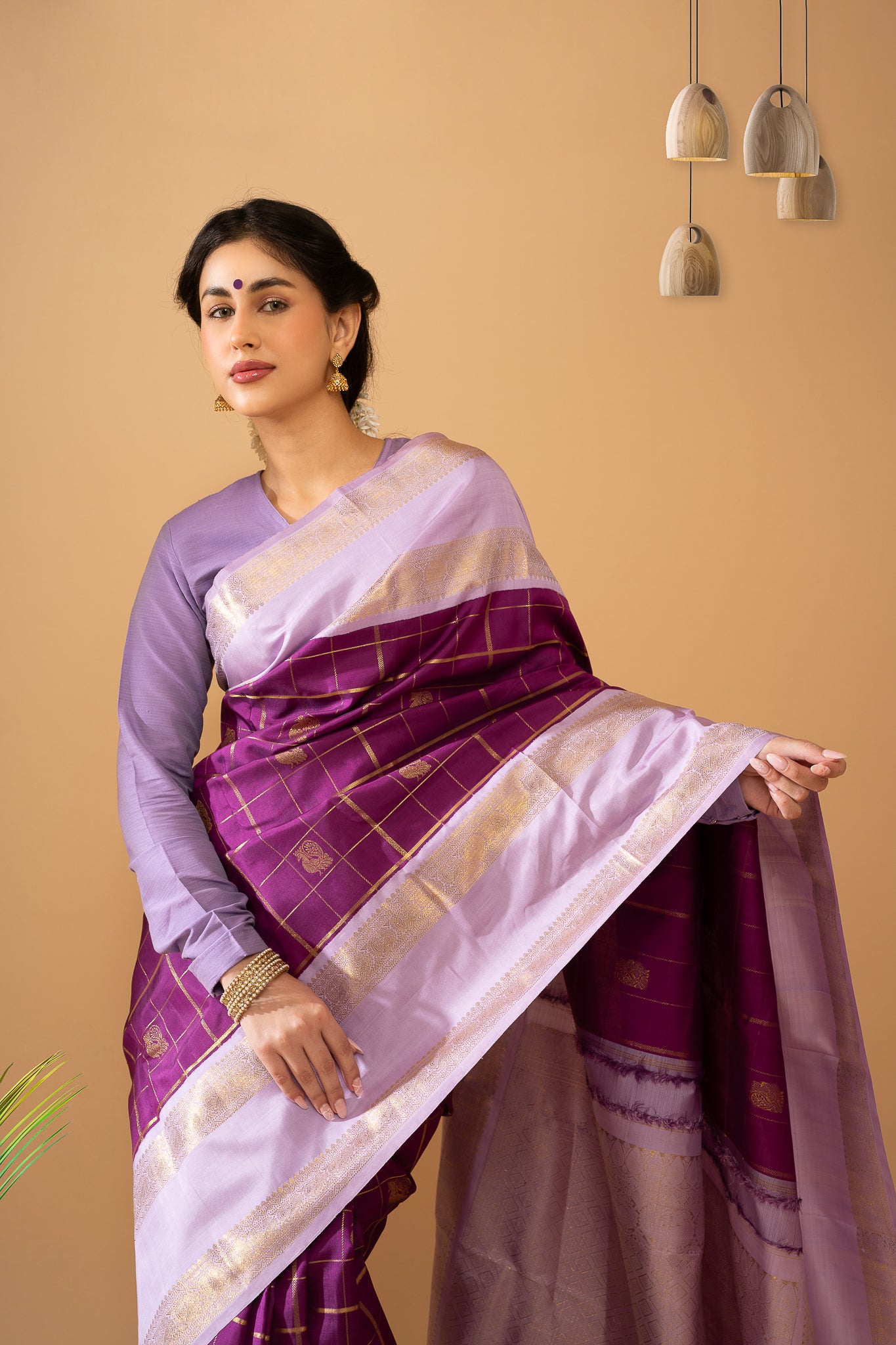 Eggplant Violet and Purple Rettai Pettu Pure Zari Kanchipuram Silk Saree - Clio Silks