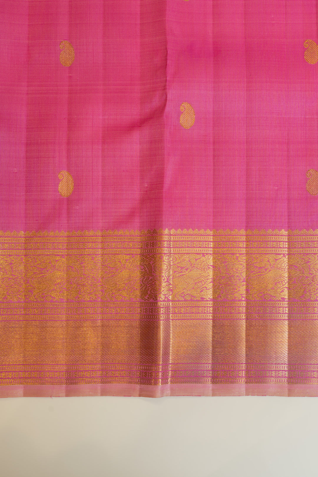 Rose pink zari checks pure Kanchipuram silk saree