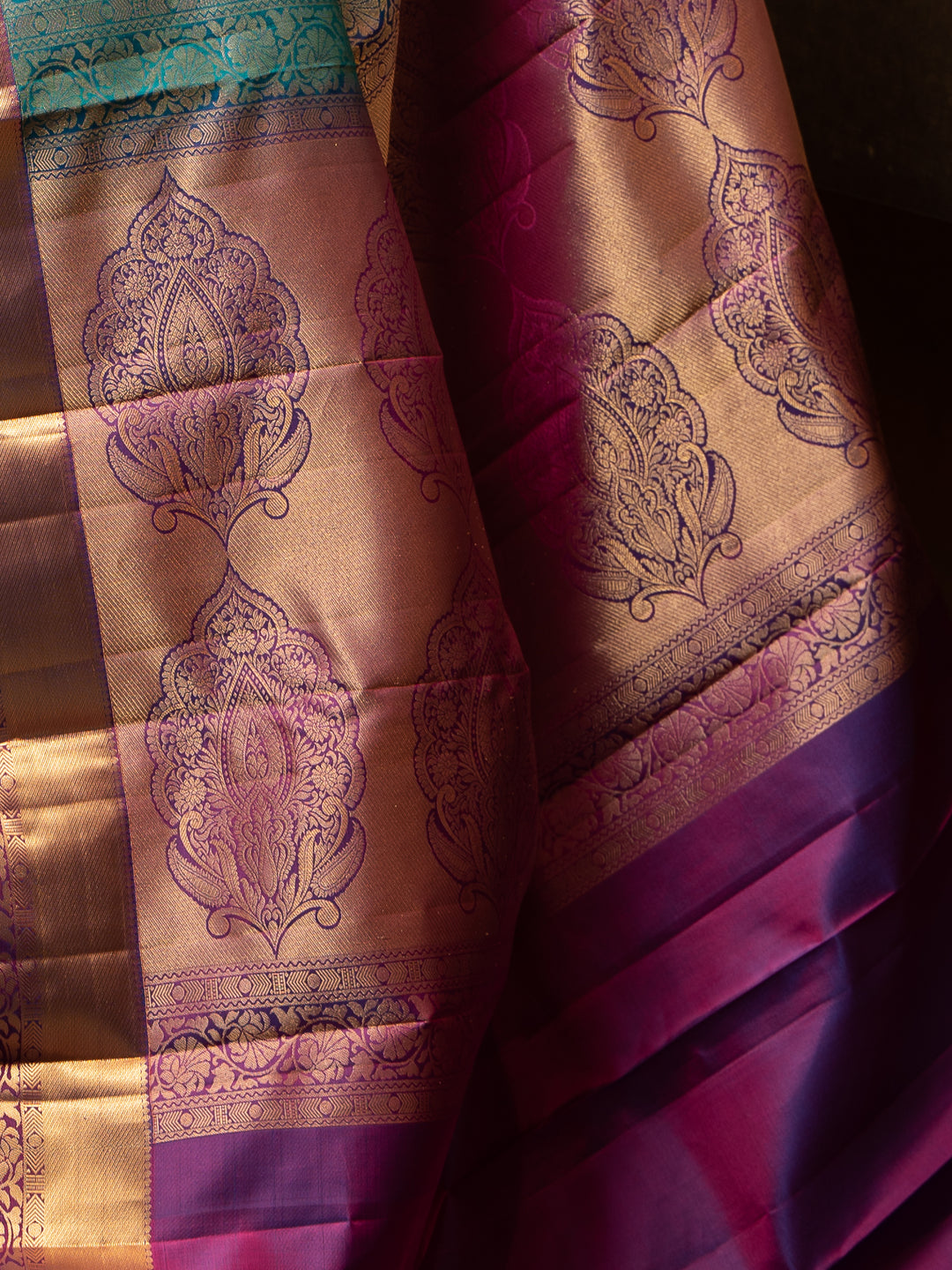 Anandha Blue and Magenta Brocade Pure Kanchipuram Silk Saree - Clio Silks