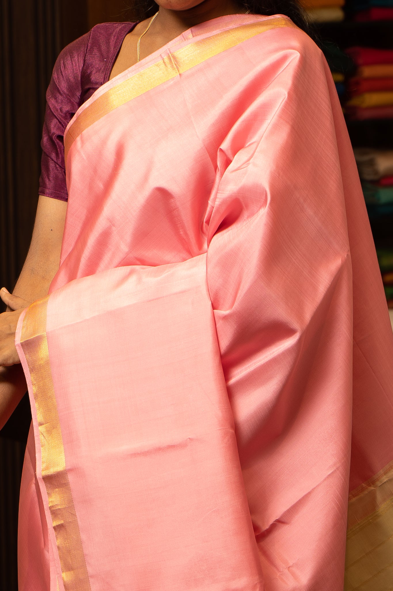 Pastel Pink Simple Kanjivaram Silk Saree - Clio Silks