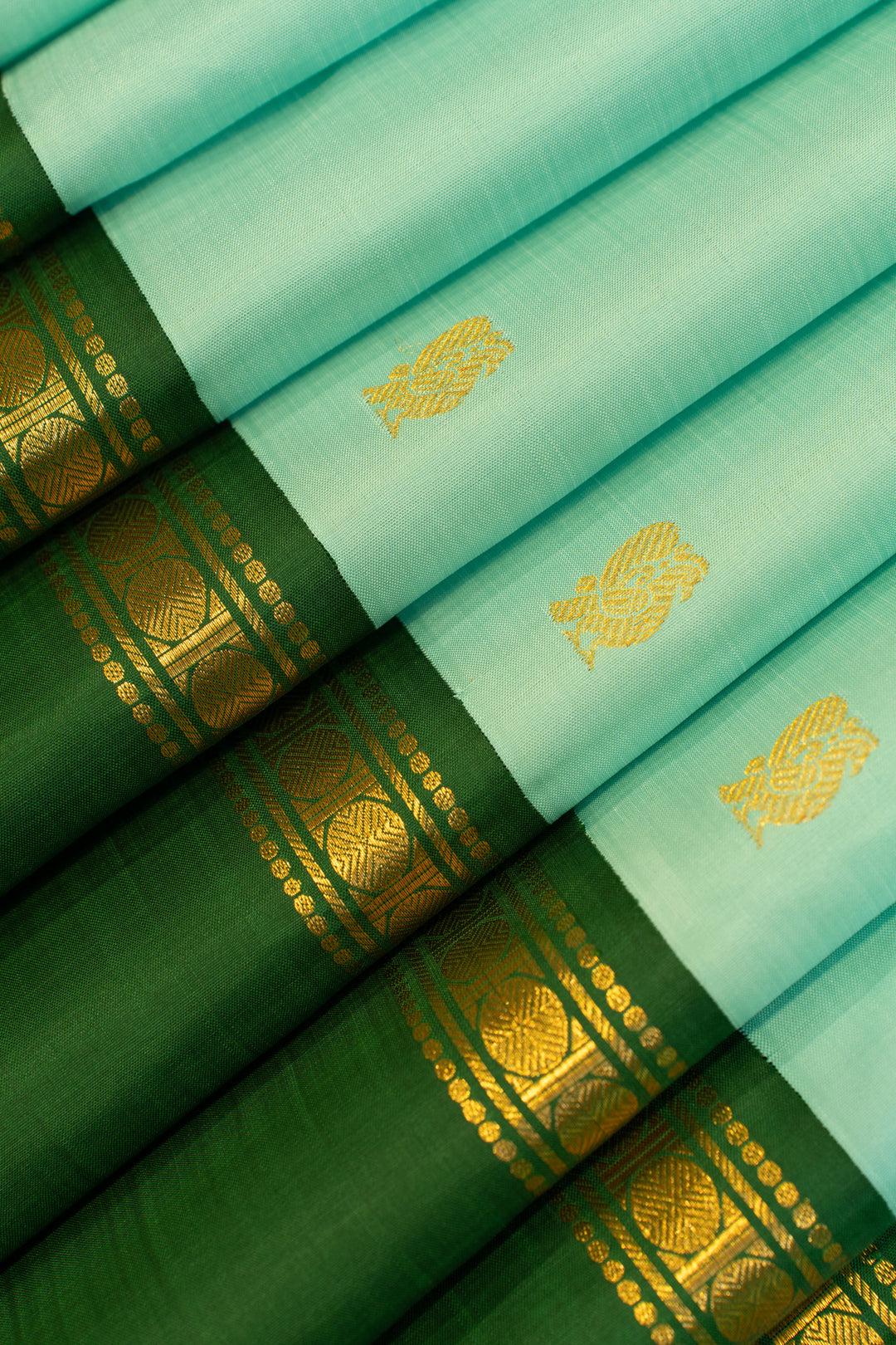 Seafoam green rettai pettu pure zari Kanchipuram silk saree
