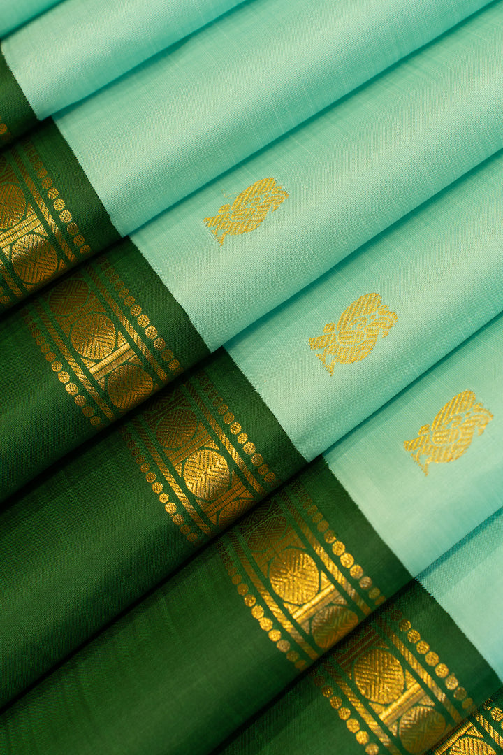 Seafoam green rettai pettu pure zari Kanchipuram silk saree