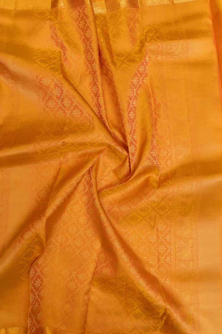 Peach threadwork pure Kanchipuram silk saree