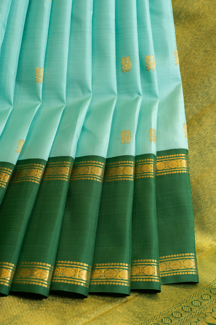 Seafoam green rettai pettu pure zari Kanchipuram silk saree