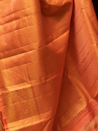 Mint Green and Peach Paisley Brocade Kanchipuram Silk Saree - Clio Silks