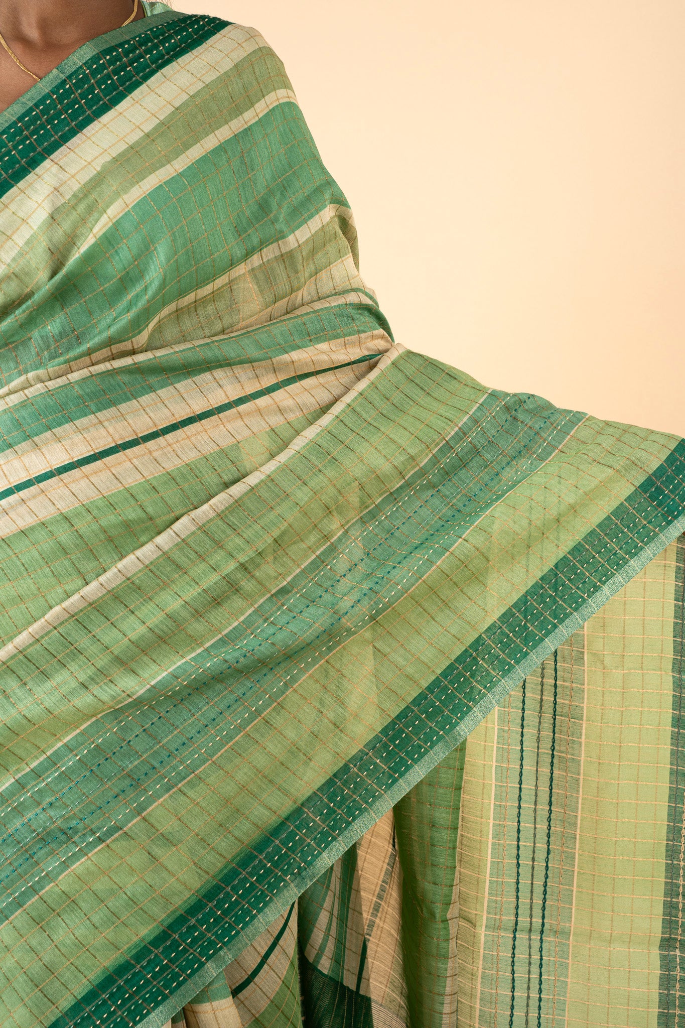 Green Stripes Pure Munga Tussar Silk Saree - Clio Silks