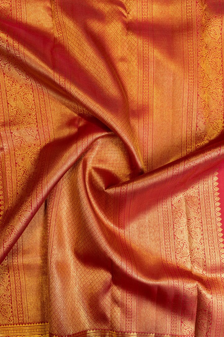 Reddish maroon zari checks pure Kanchipuram silk saree