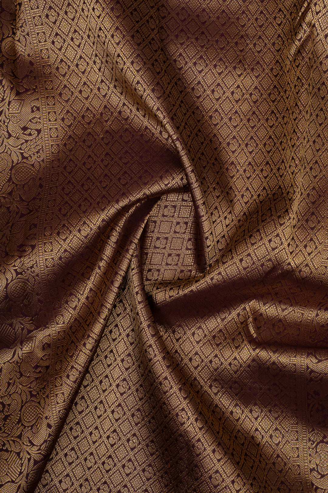 Rust Orange and Purple Zari Checks Pure Kanchipuram Silk Saree
