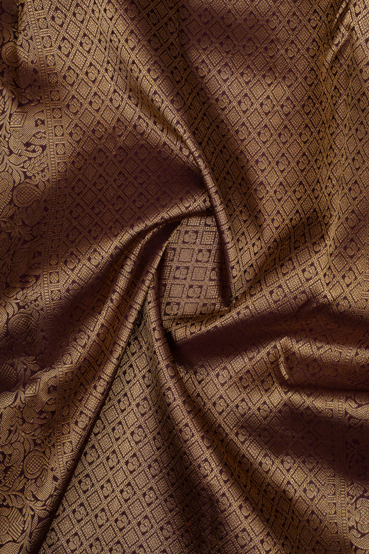 Rust Orange and Purple Zari Checks Pure Kanchipuram Silk Saree