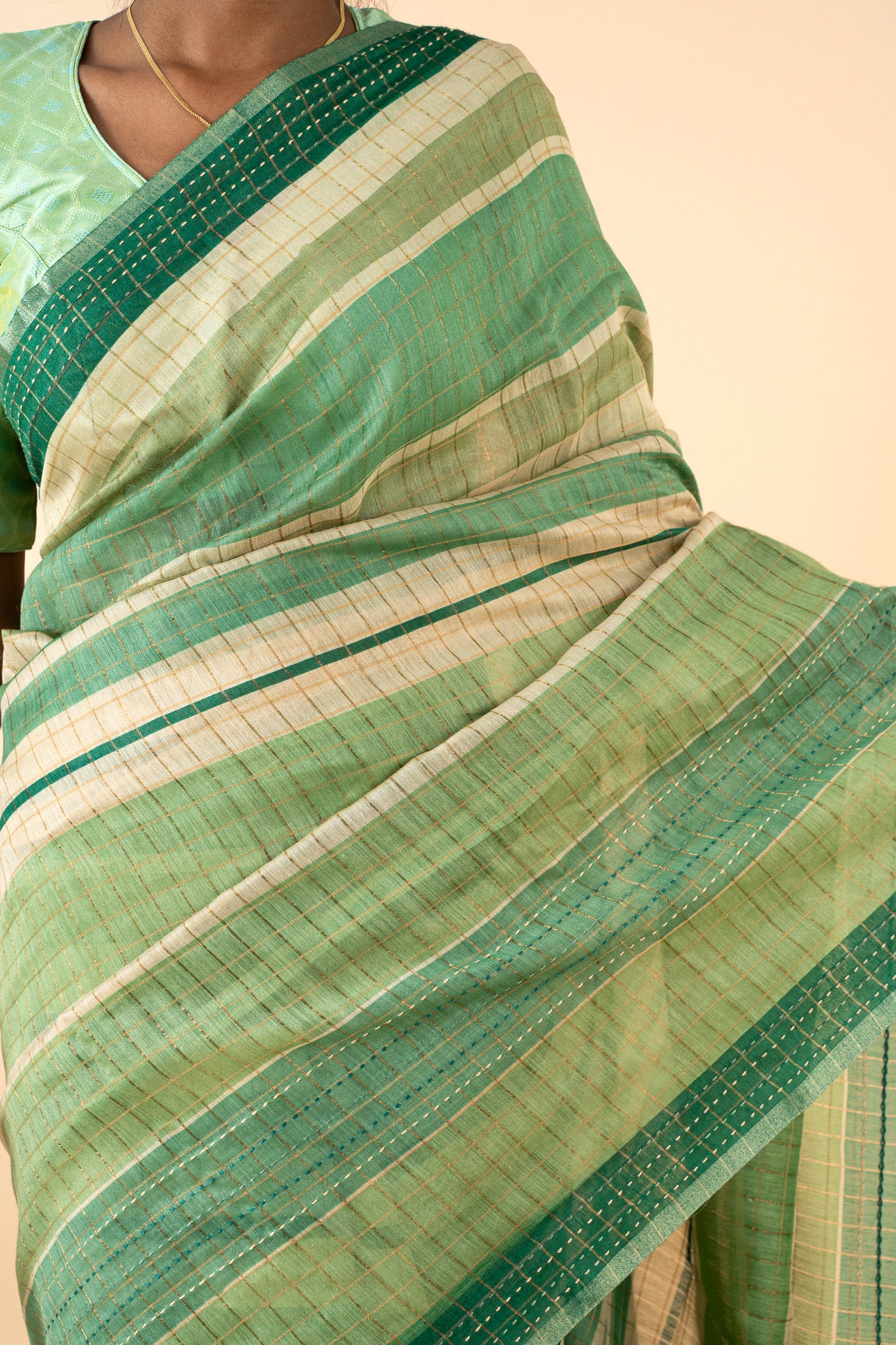 Green Stripes Pure Munga Tussar Silk Saree - Clio Silks