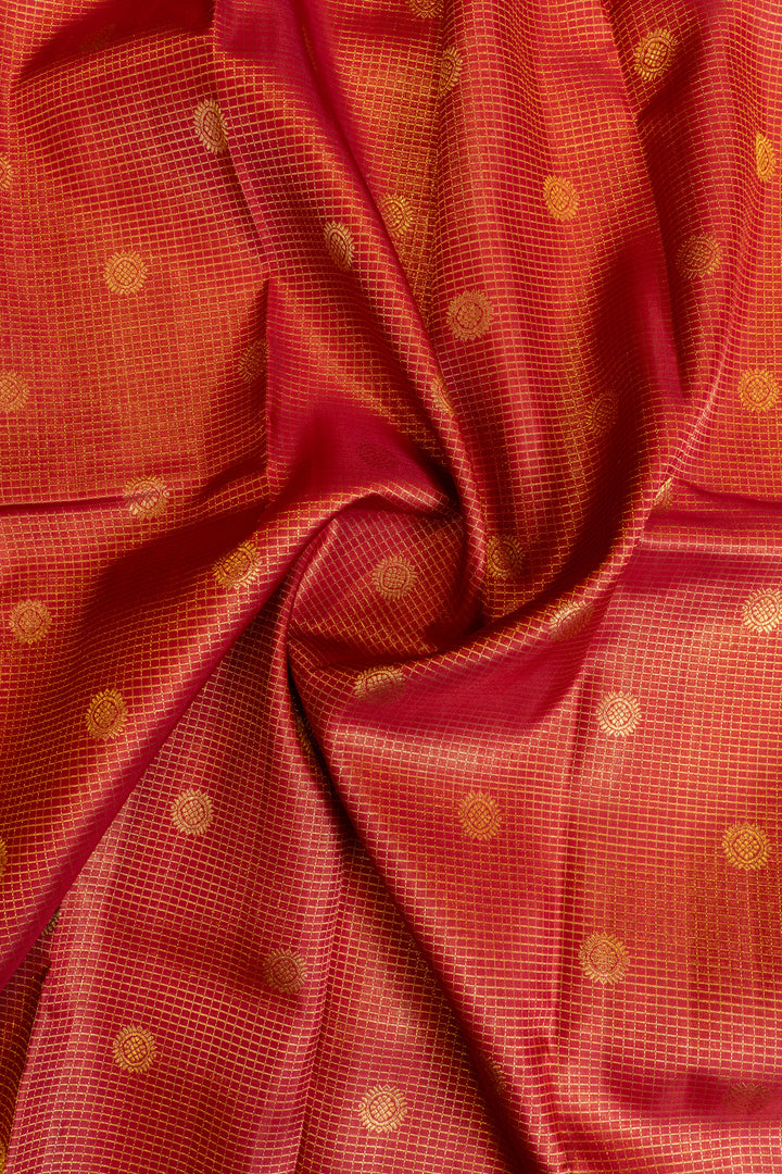Reddish maroon zari checks pure Kanchipuram silk saree