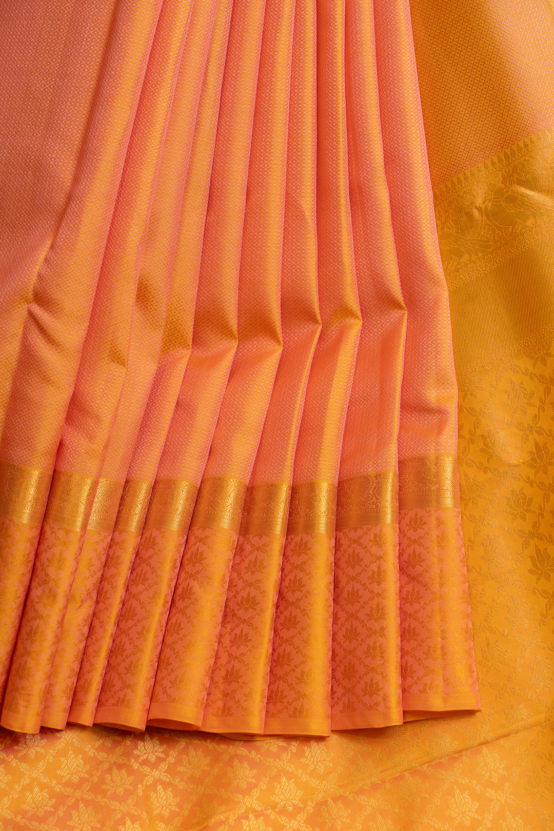Peach threadwork pure Kanchipuram silk saree