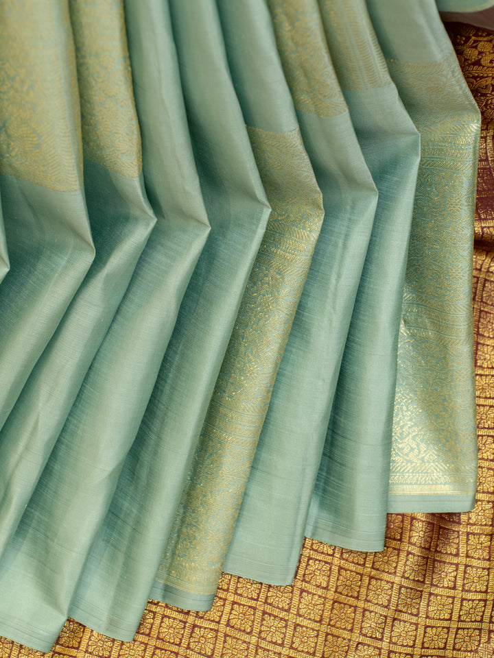 Pastel blue ornamental motifs pure Kanchipuram silk saree