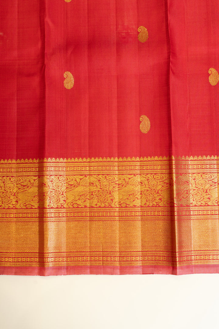 Reddish maroon zari checks pure Kanchipuram silk saree