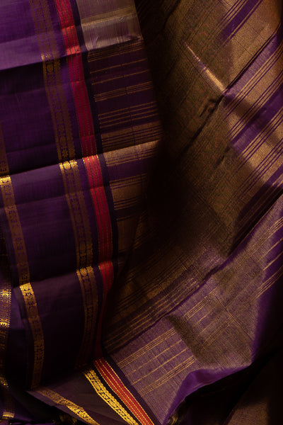 Purple Shot Color Zari Stripes Pure Kanchipuram Silk Sari - Clio Silks