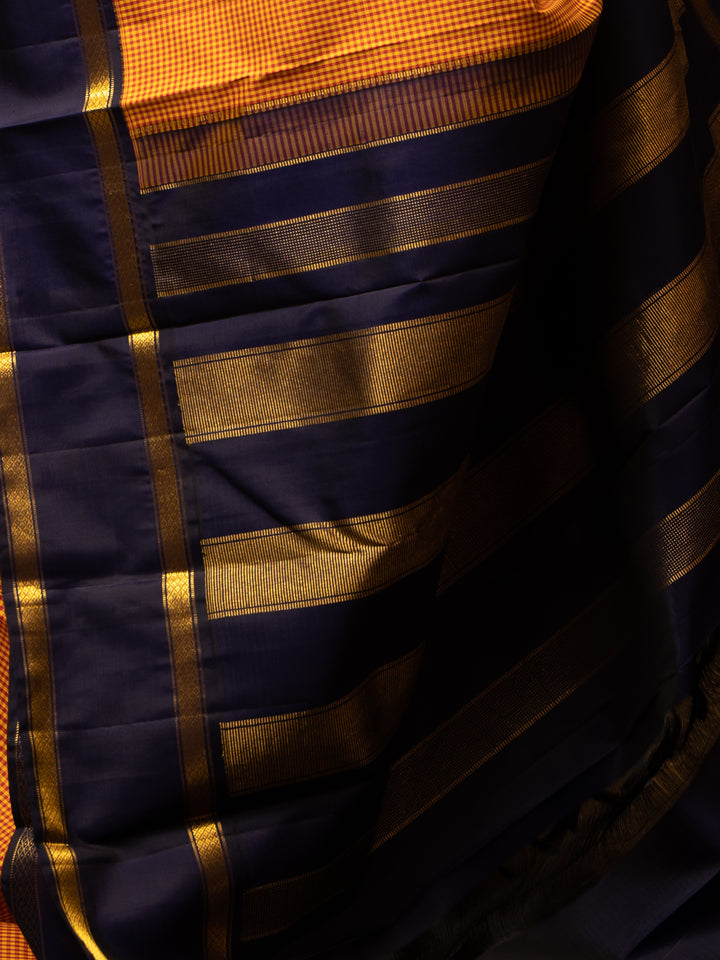 Orange and Navy Blue Podikattam Pure Kanchipuram Silk Saree - Clio Silks