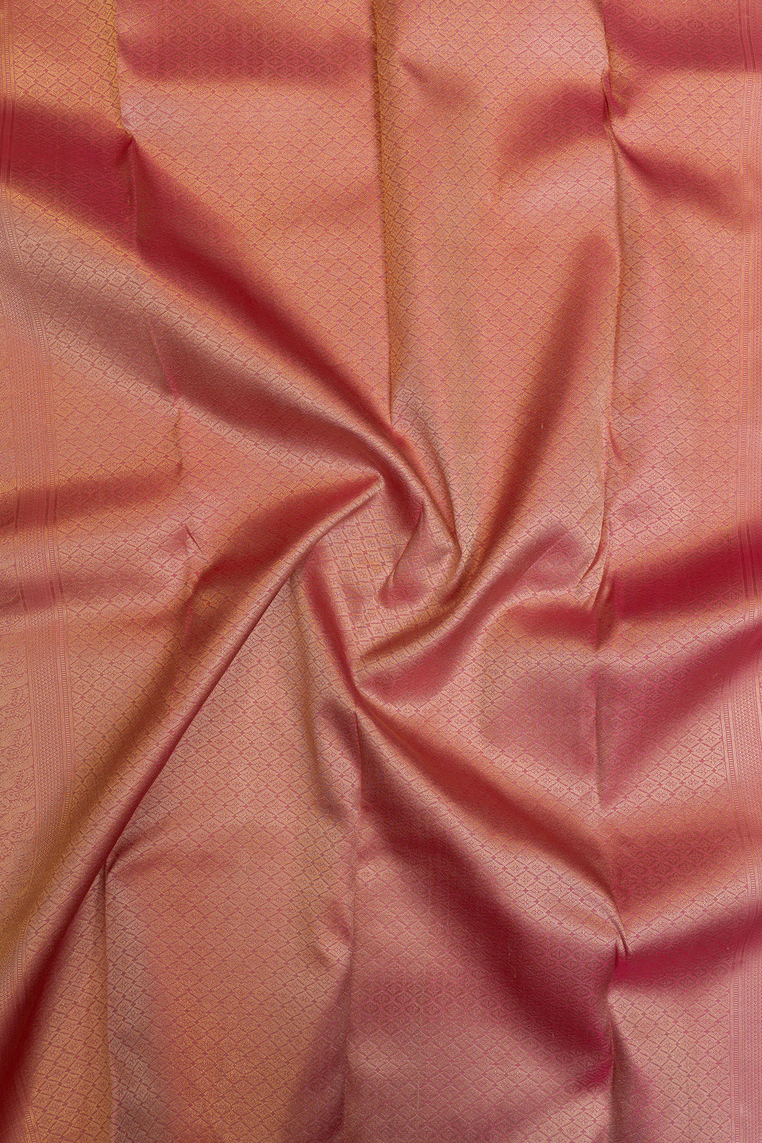 Sandal cream and peach checks pure Kanchipuram silk saree